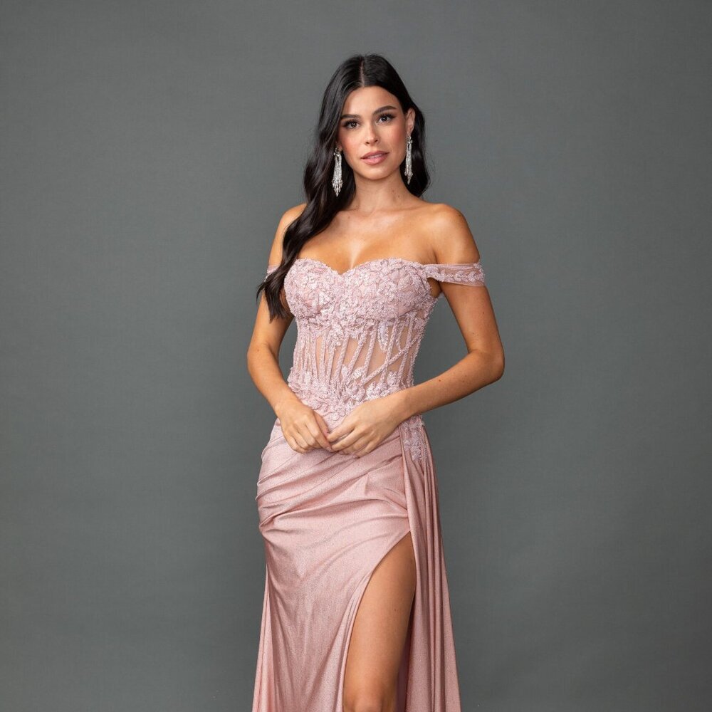 New Off The Shoulder Beds Embellished Maxi Prom Gown W/ Lace Up Back Dq 4535